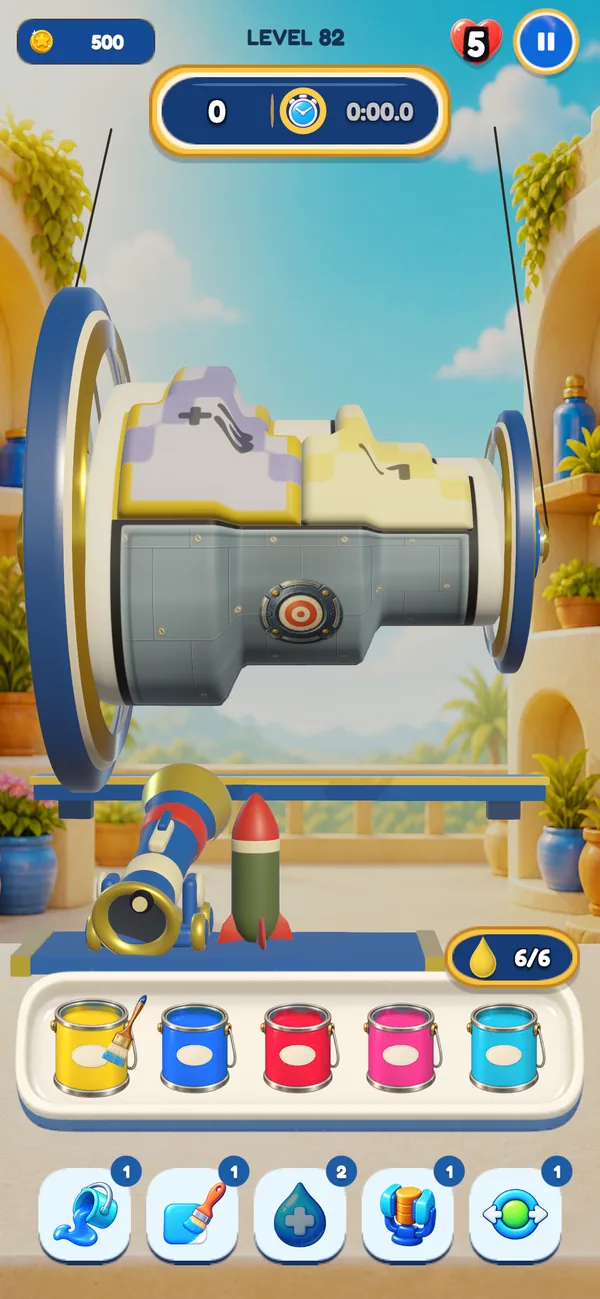 A bazooka loaded with a single rocket below a plated drum in Chromaroll