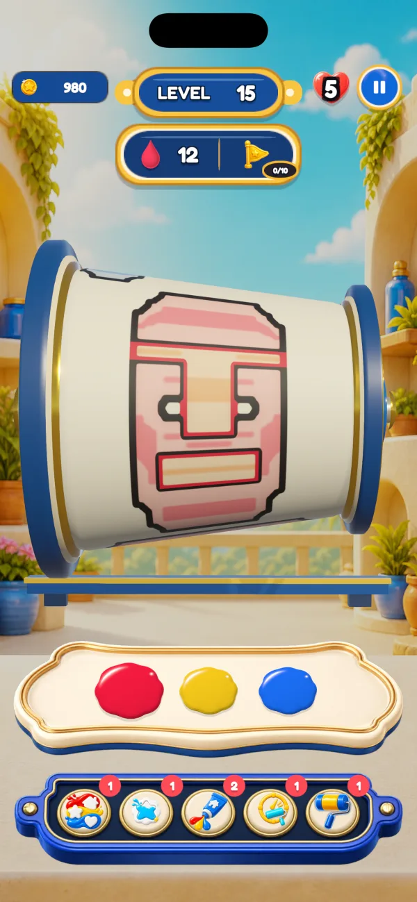 A cone-shaped drum carrying a pink Moai head poster in Chromaroll